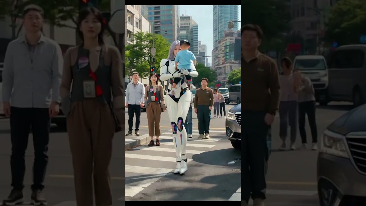 未来AI机器人守护者：瞬间救下男孩免于车祸#人工智能 #机器人 #科幻 #未来科技 #AI视频 #英雄
